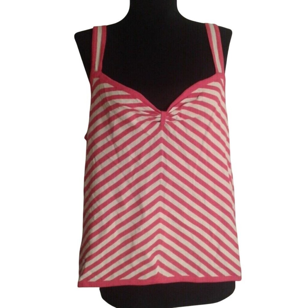 Norton McNaughton XL Tank Top Pink White Chevron Striped Sleeveless Knit NEW